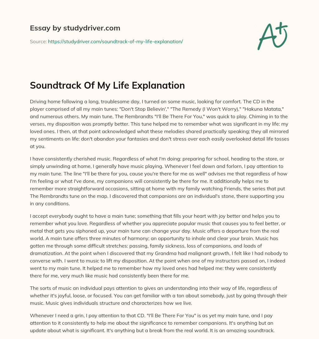 Soundtrack of my Life Explanation essay