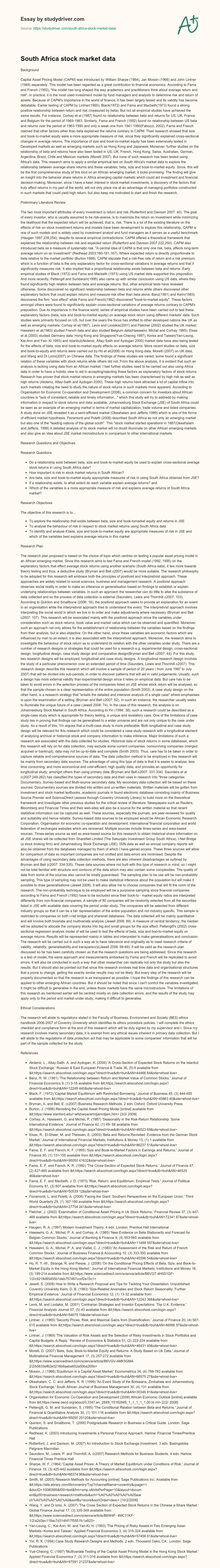 South Africa Stock Market Data essay