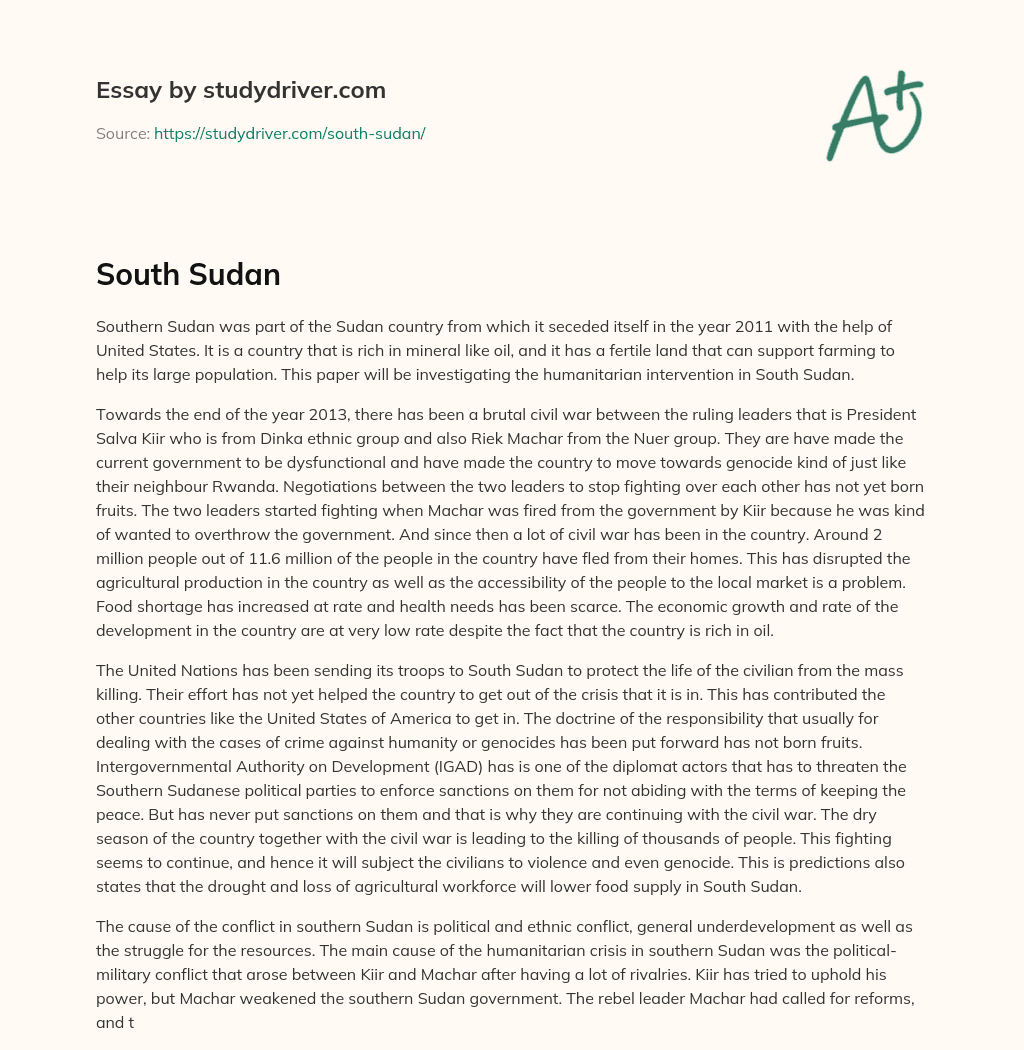 South Sudan essay