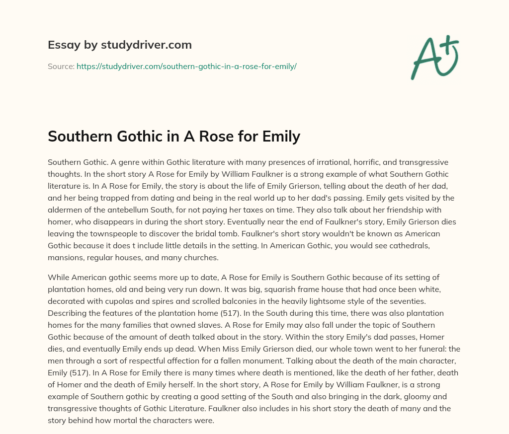 Southern Gothic in a Rose for Emily essay