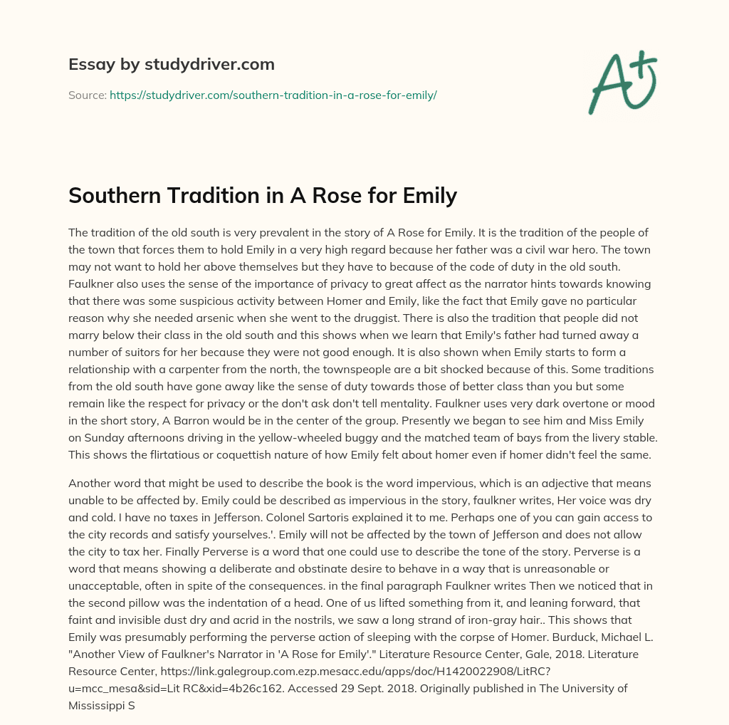Southern Tradition in a Rose for Emily essay