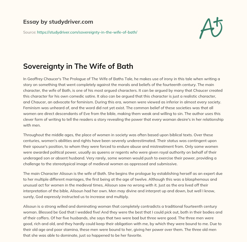 Sovereignty in the Wife of Bath essay