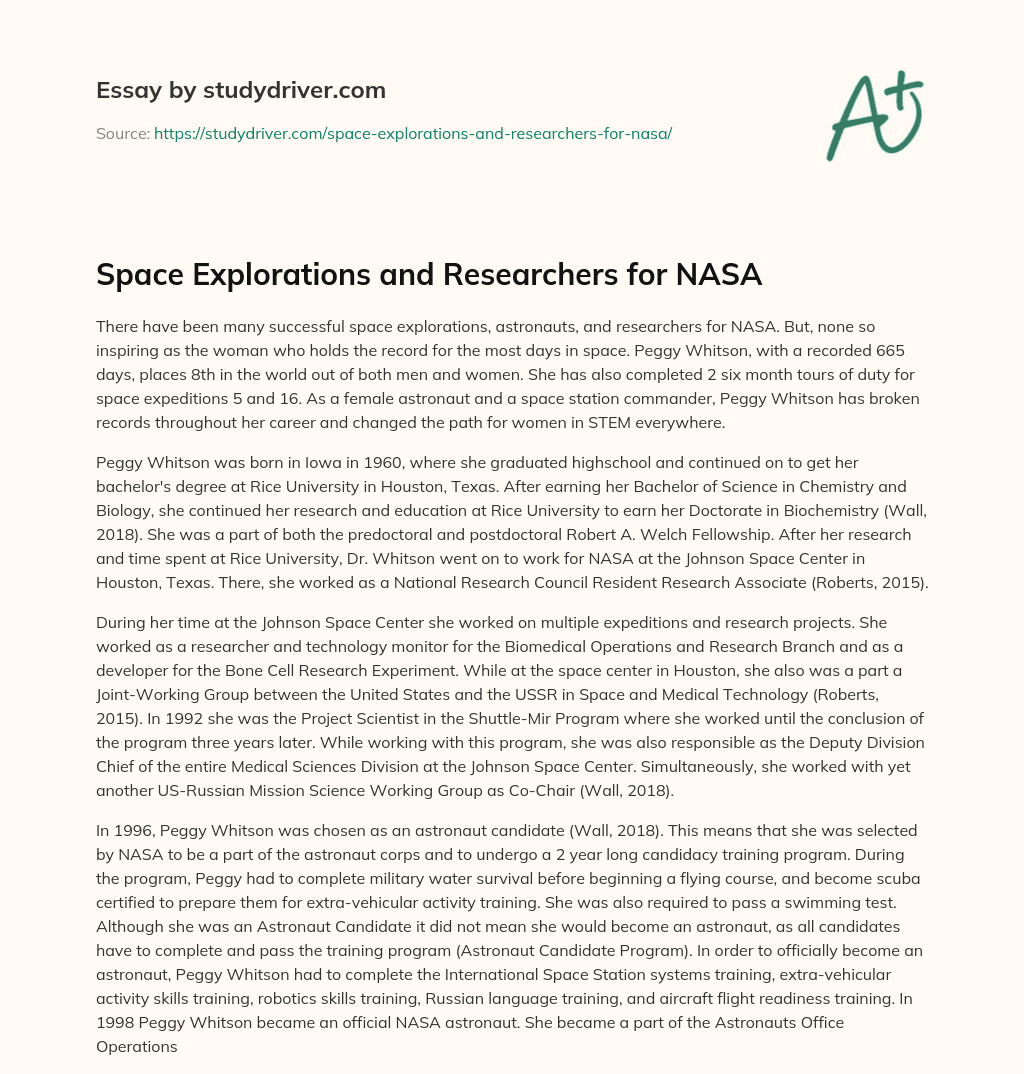 Space Explorations and Researchers for NASA essay
