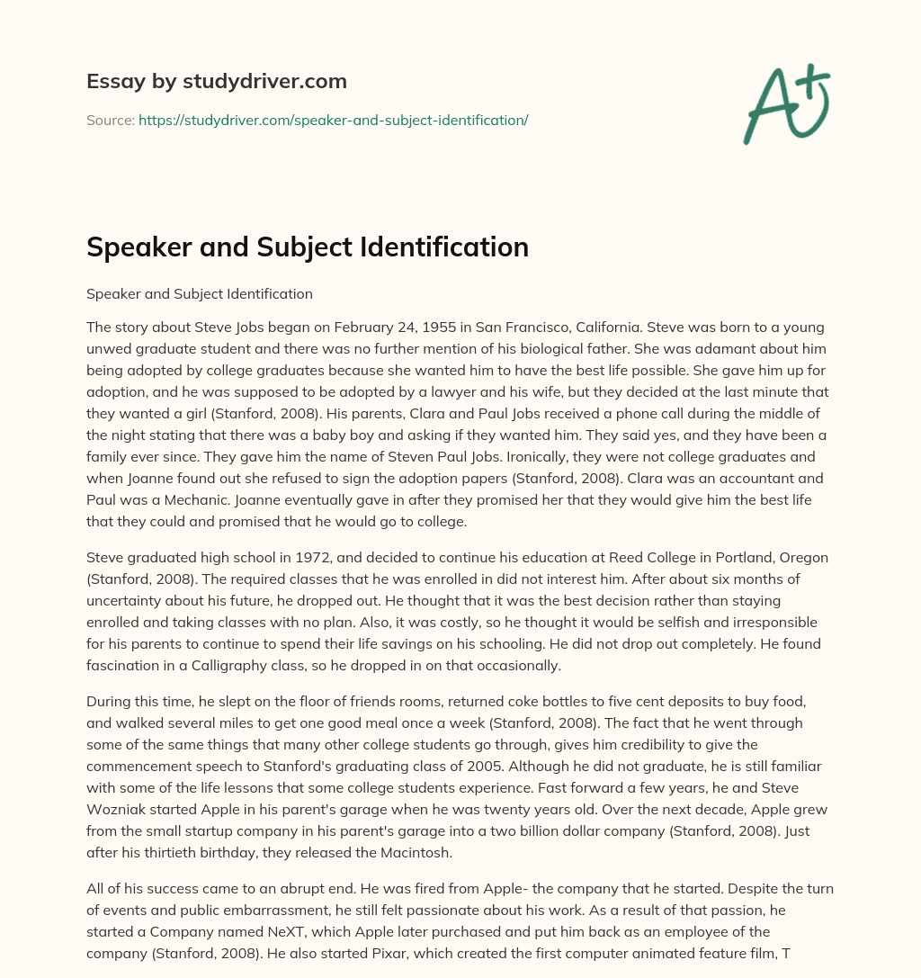 Speaker and Subject Identification essay