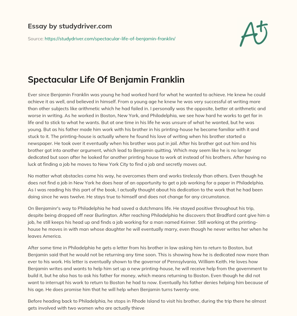 Spectacular Life of Benjamin Franklin essay