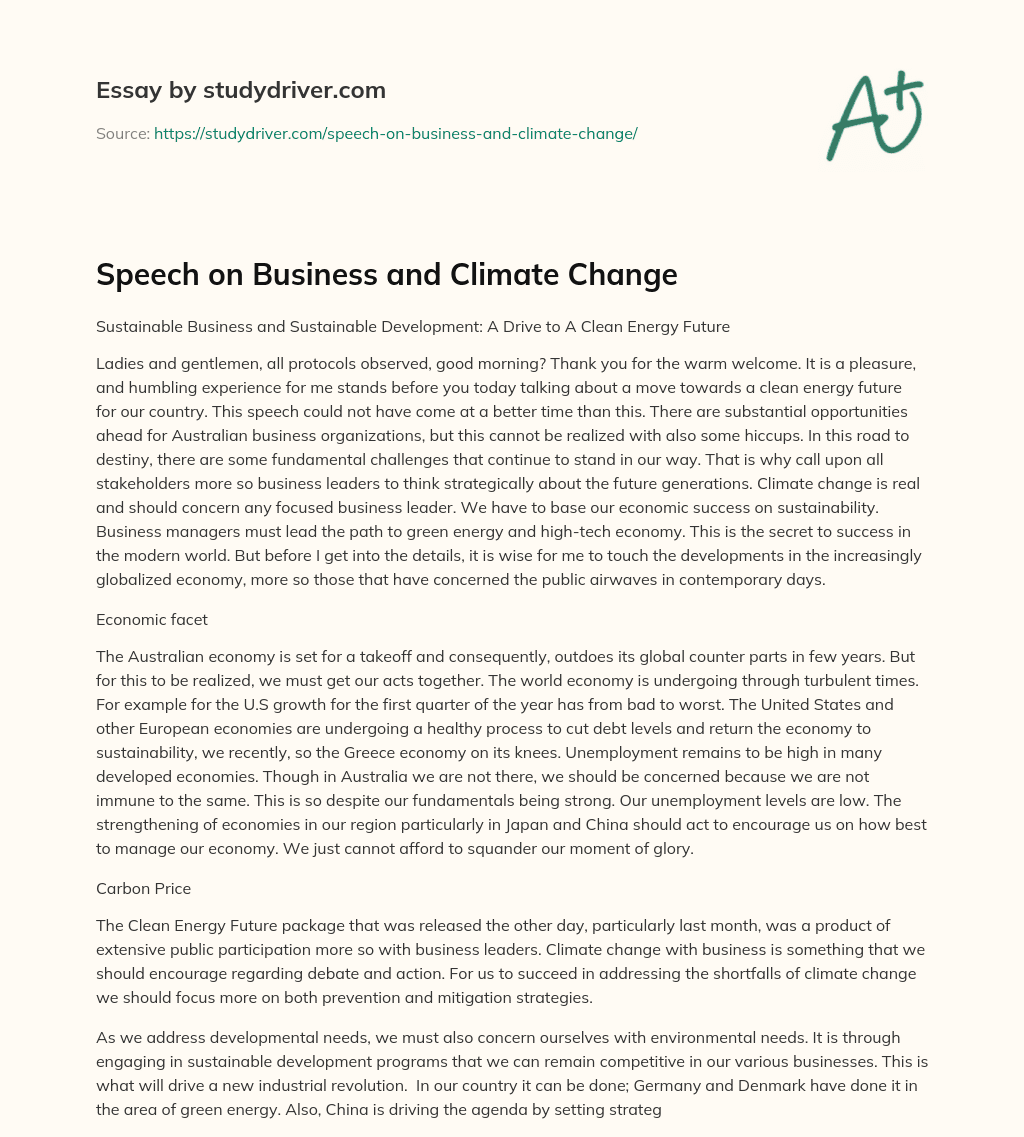 Speech on Business and Climate Change essay