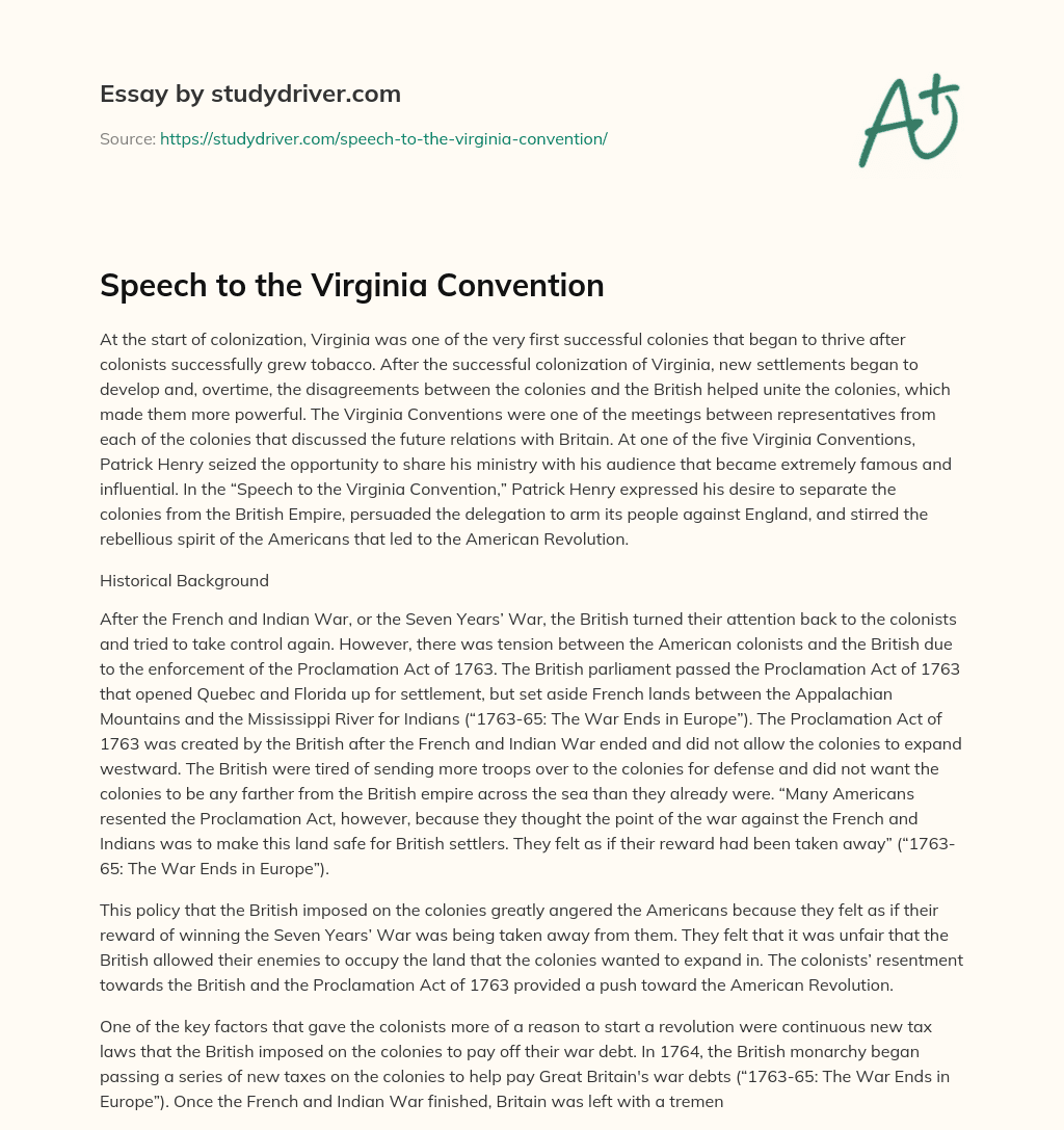 Speech to the Virginia Convention essay