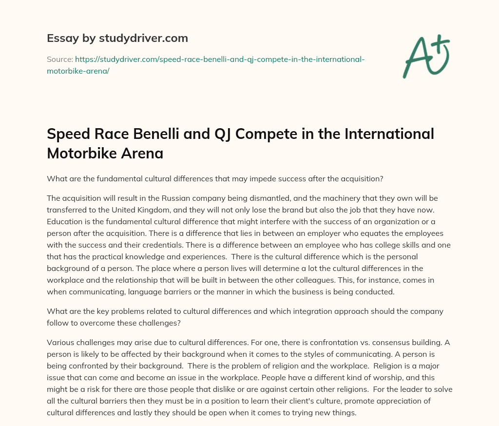 Speed Race Benelli and QJ Compete in the International Motorbike Arena essay