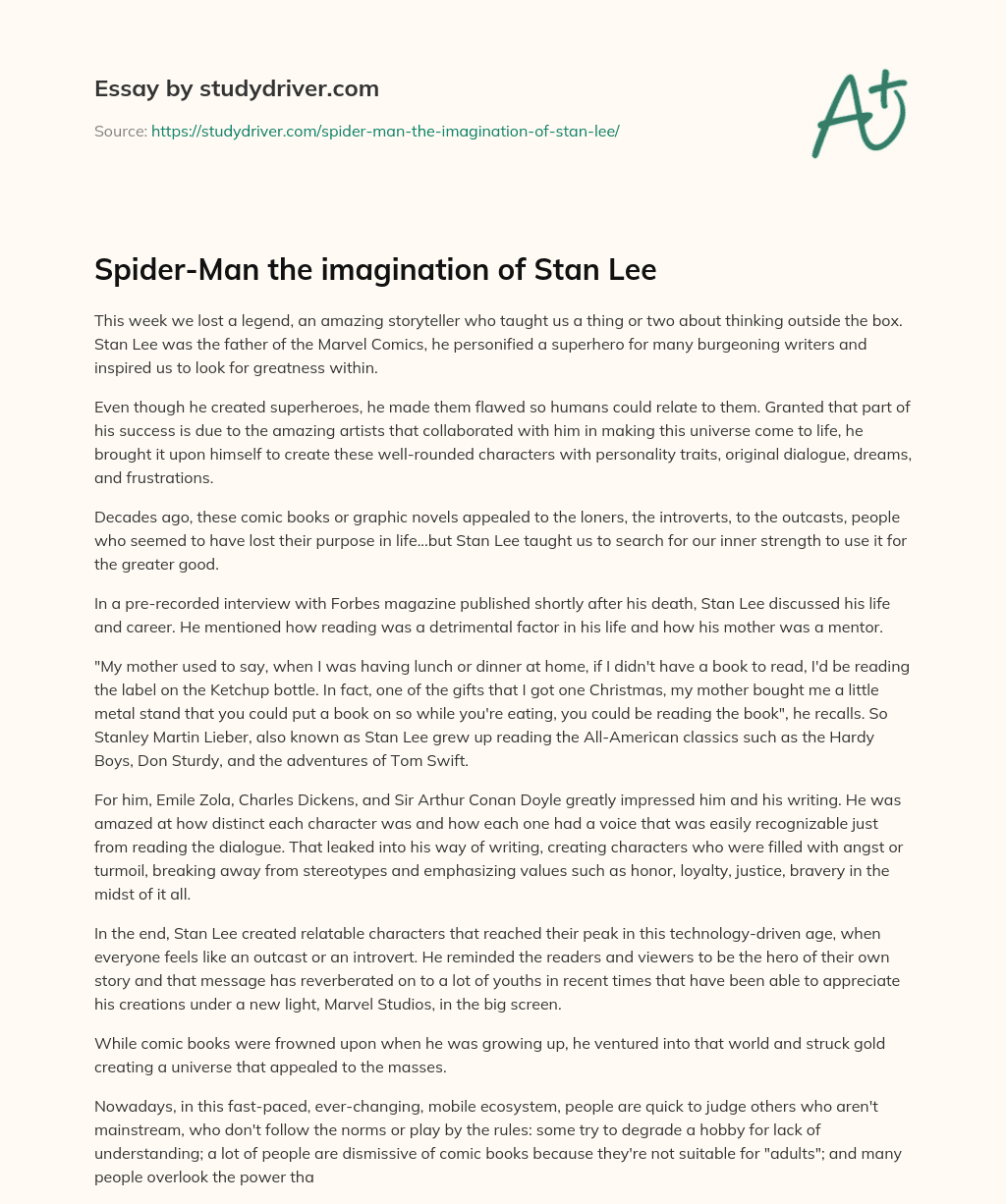 Spider-Man the Imagination of Stan Lee essay