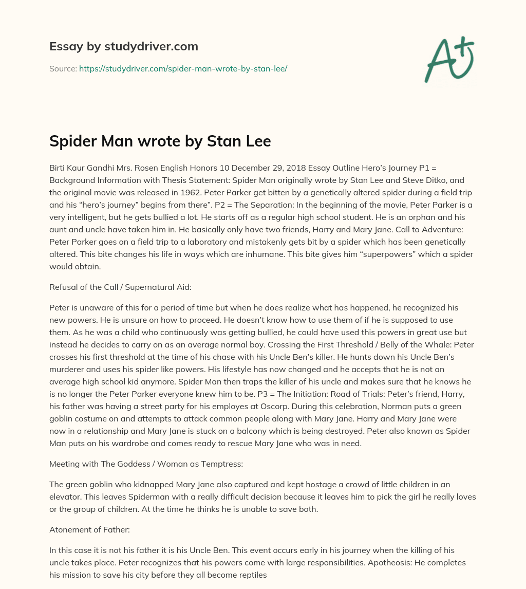 Spider Man Wrote by Stan Lee essay