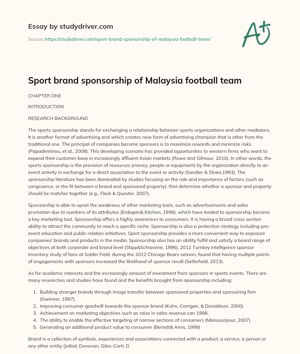 Sport Brand Sponsorship of Malaysia Football Team essay