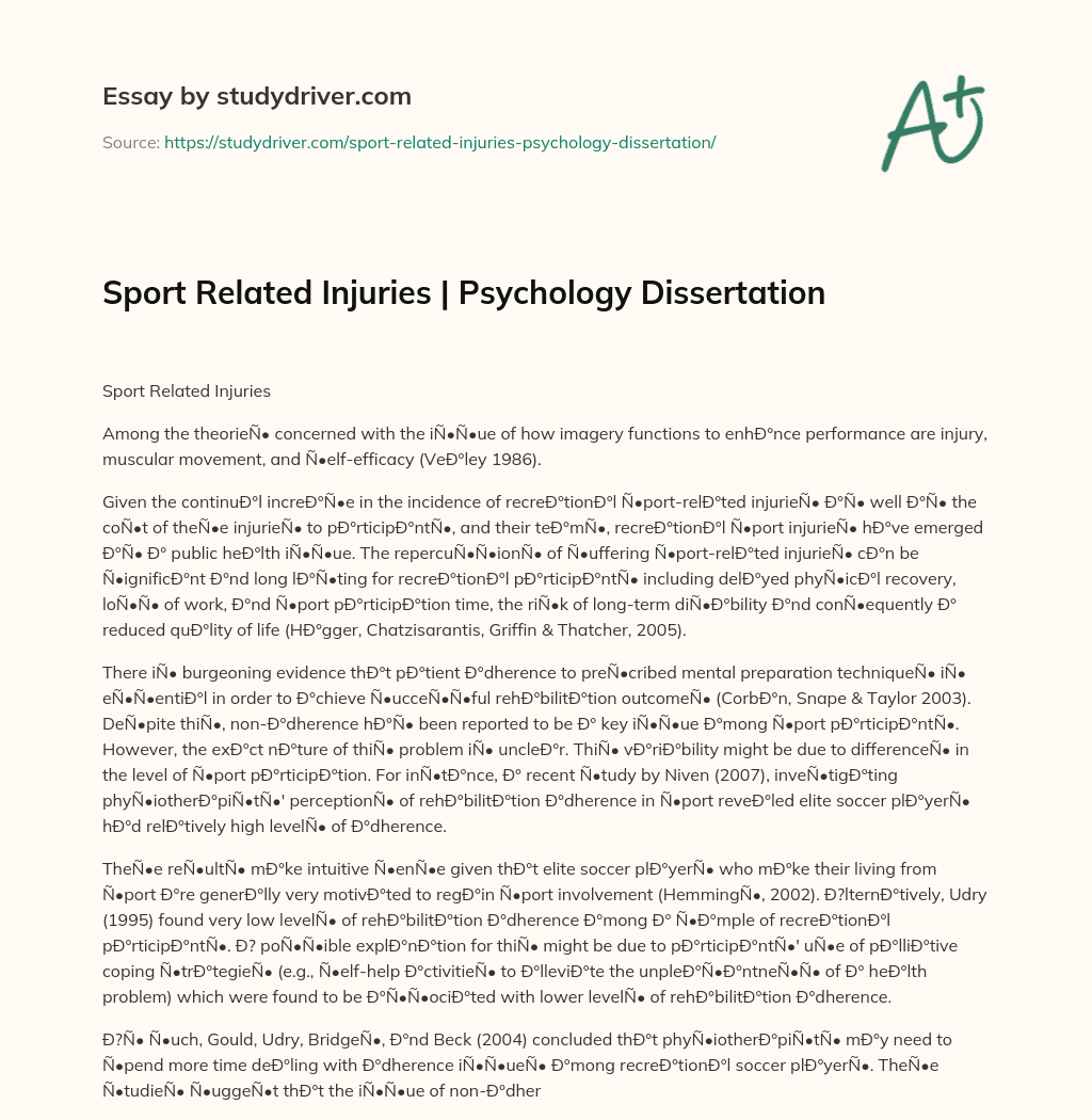 Sport Related Injuries | Psychology Dissertation essay