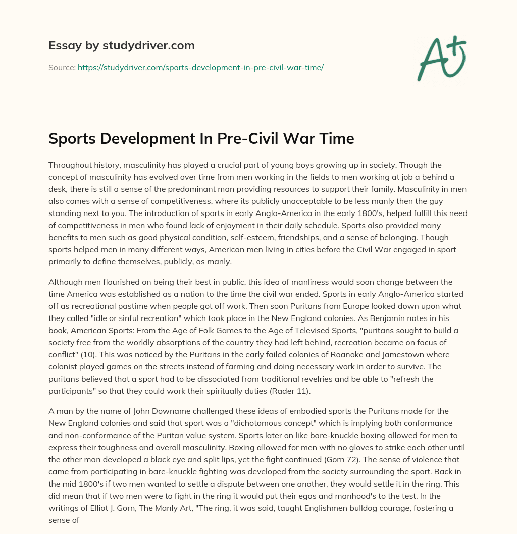 Sports Development in Pre-Civil War Time essay