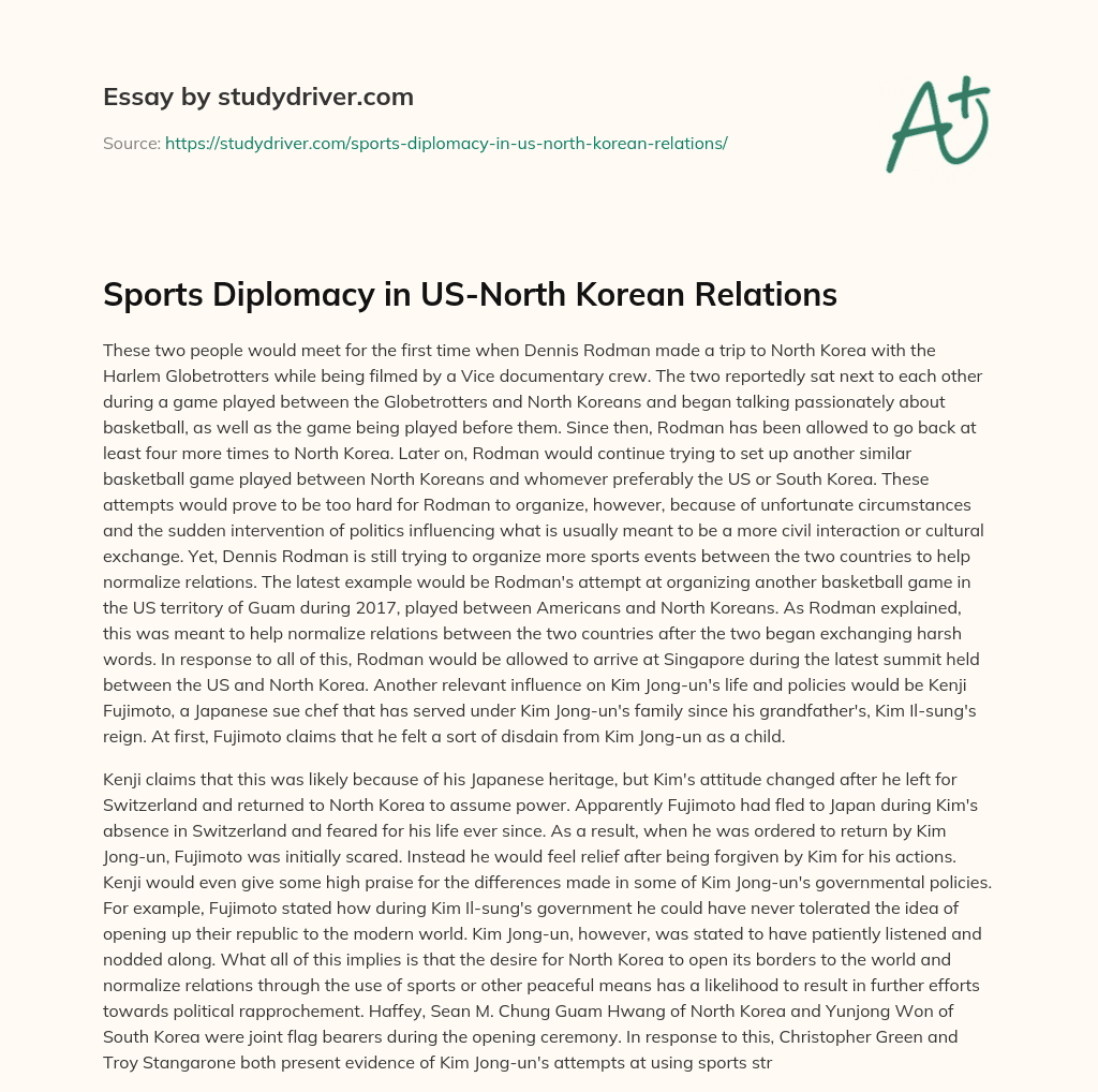 Sports Diplomacy in US-North Korean Relations essay