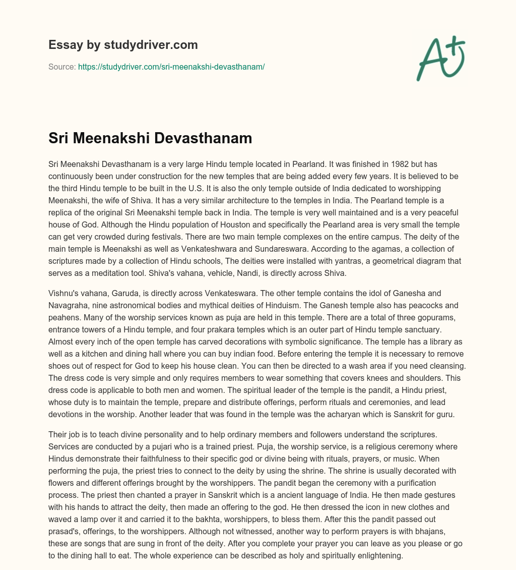 Sri Meenakshi Devasthanam essay