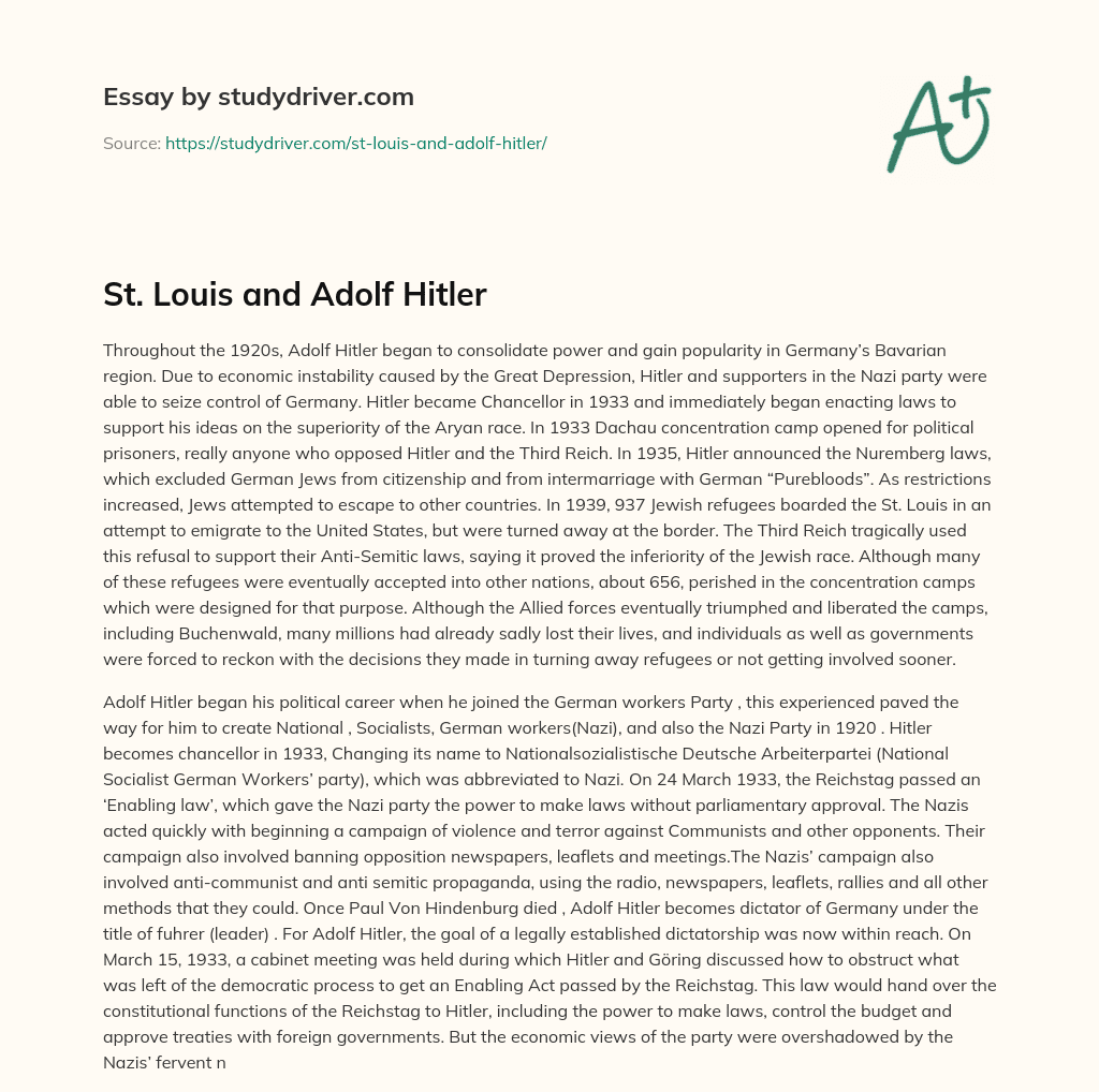 St. Louis and Adolf Hitler essay