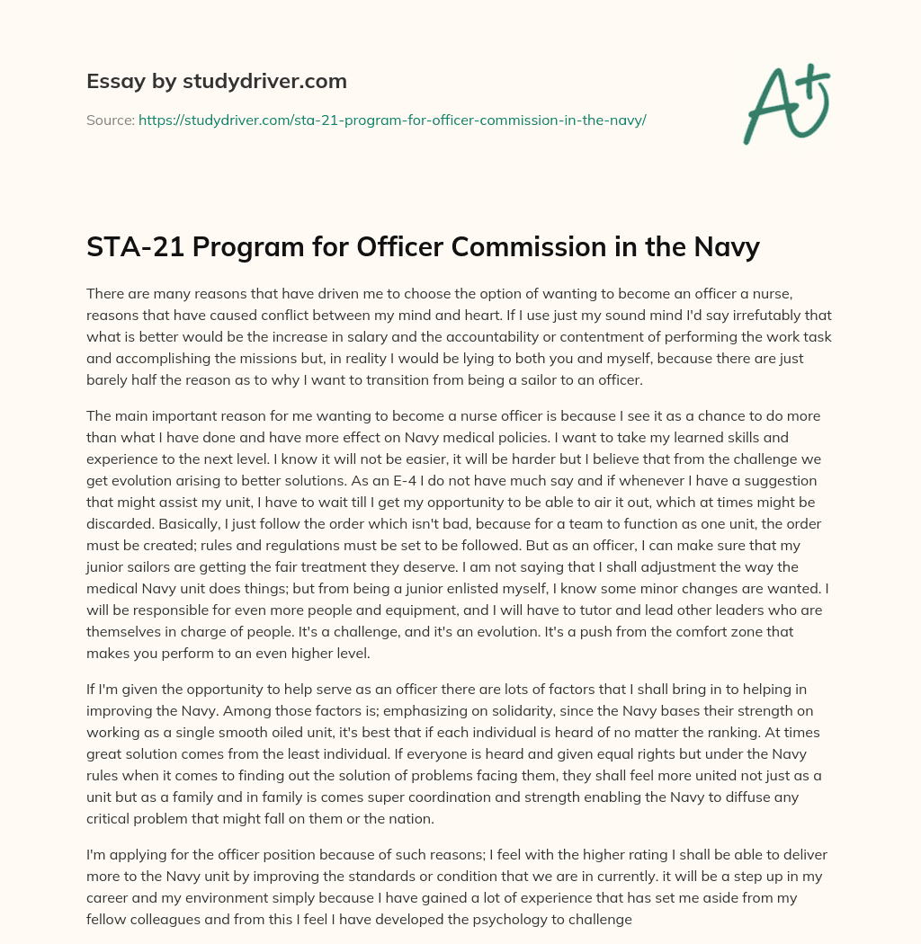 STA-21 Program for Officer Commission in the Navy essay