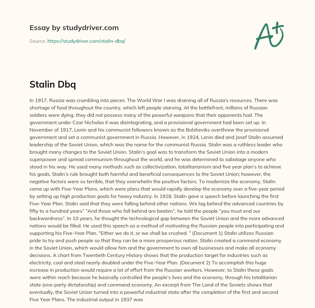 Stalin Dbq essay