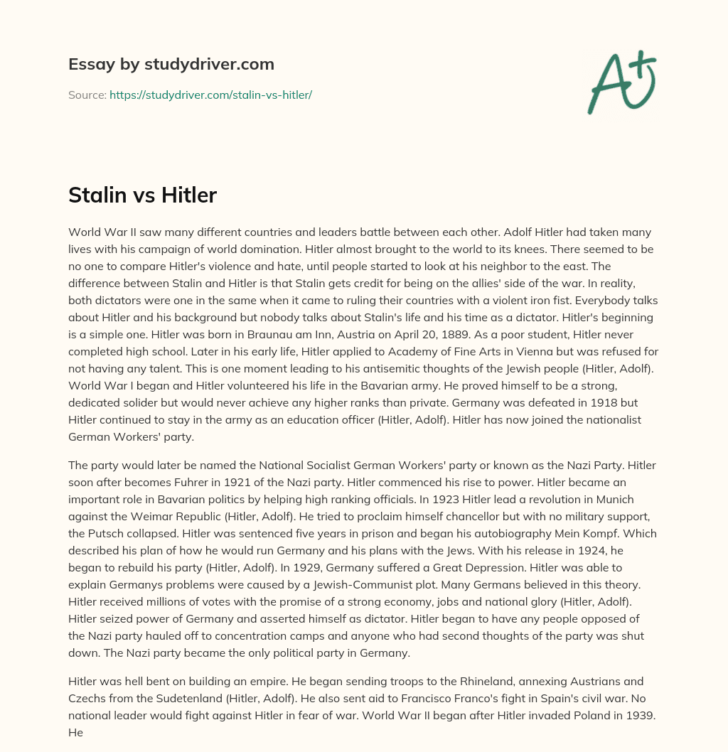Stalin Vs Hitler essay