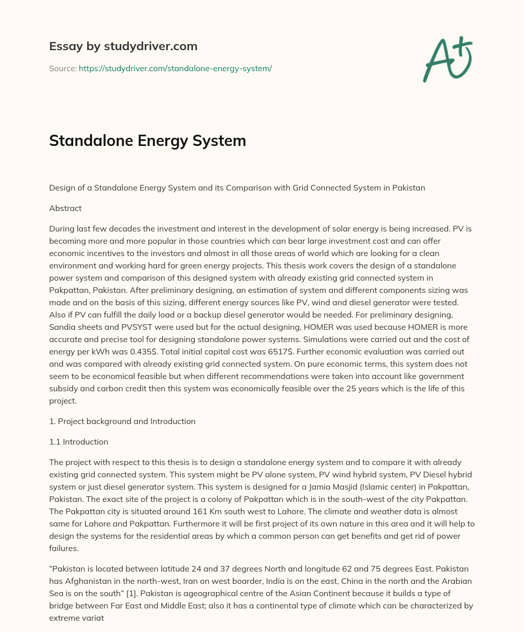 Standalone Energy System essay