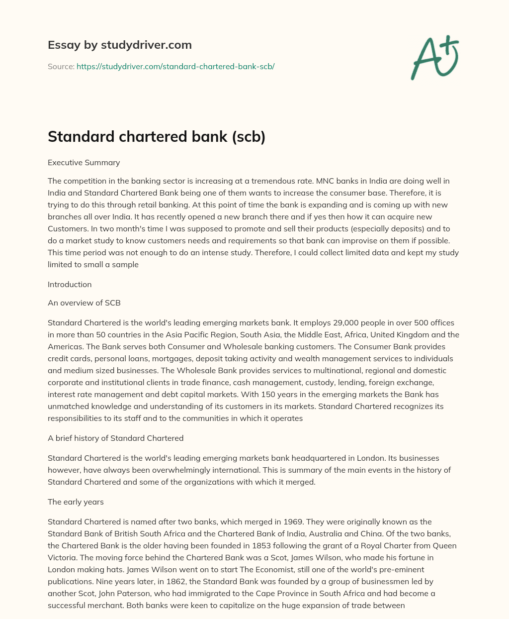 Standard Chartered Bank (scb) essay