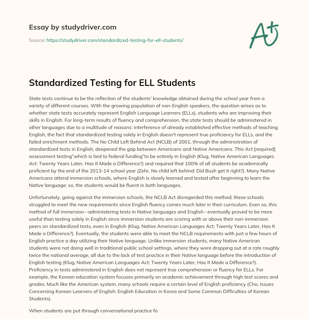Standardized Testing for ELL Students essay