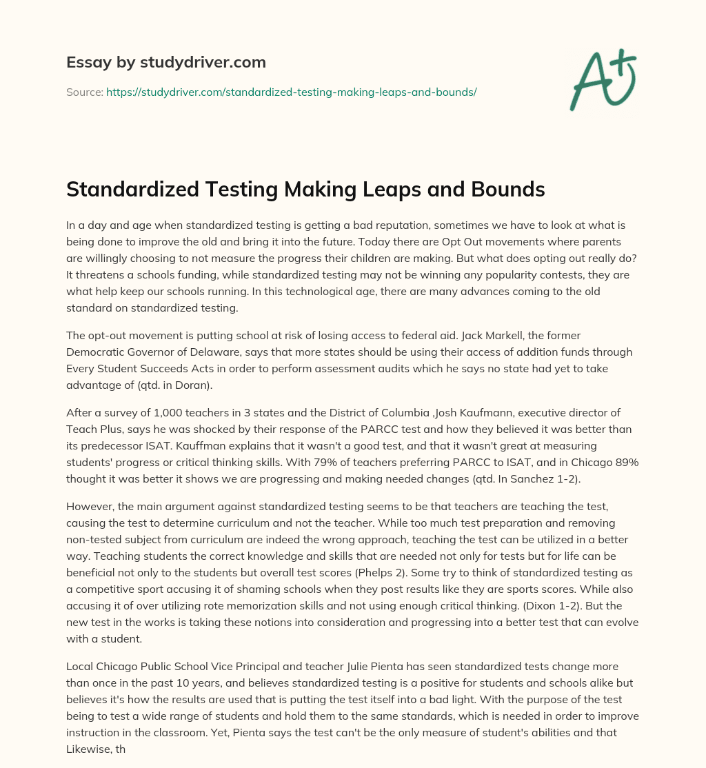 Standardized Testing Making Leaps and Bounds essay
