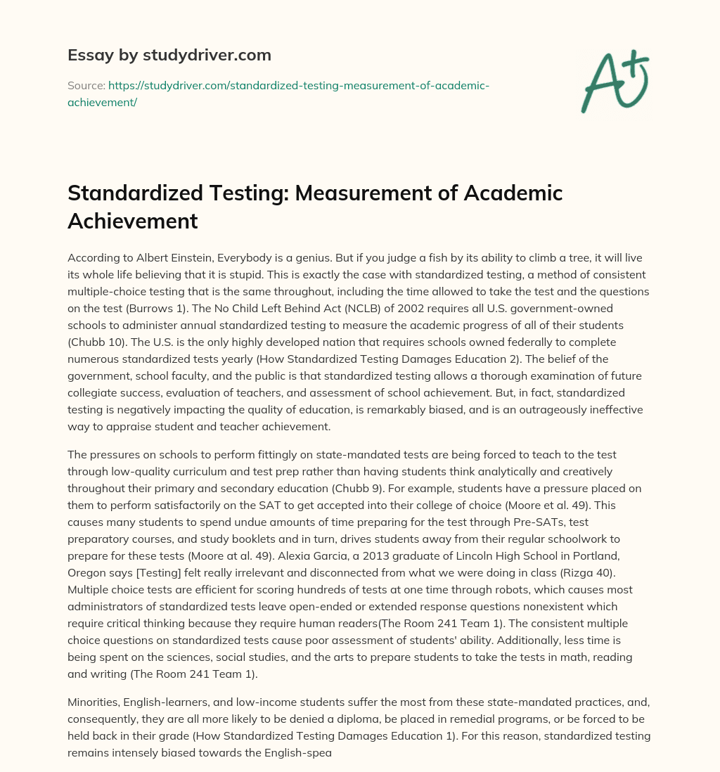Standardized Testing: Measurement of Academic Achievement essay