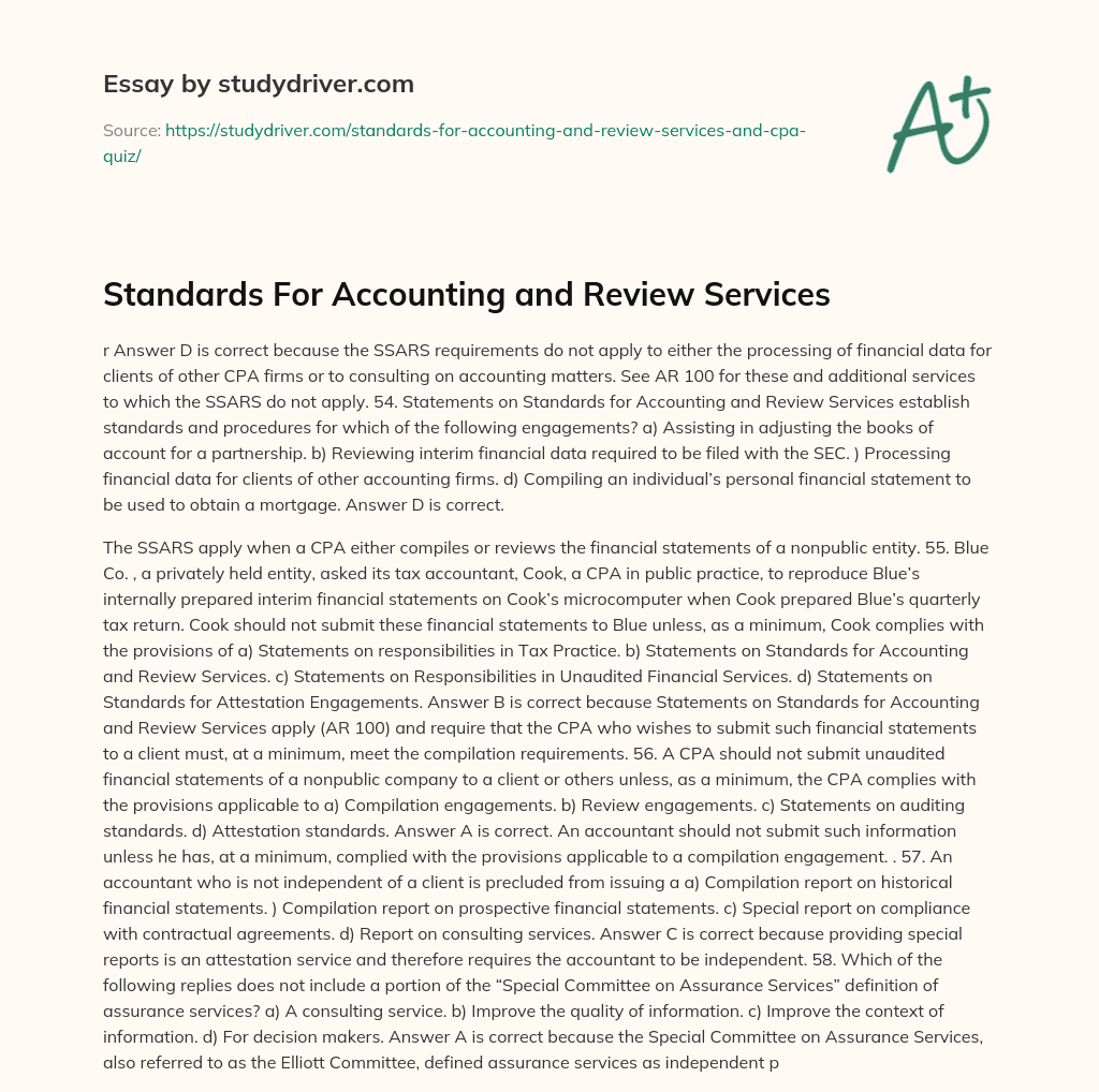 Standards for Accounting and Review Services essay