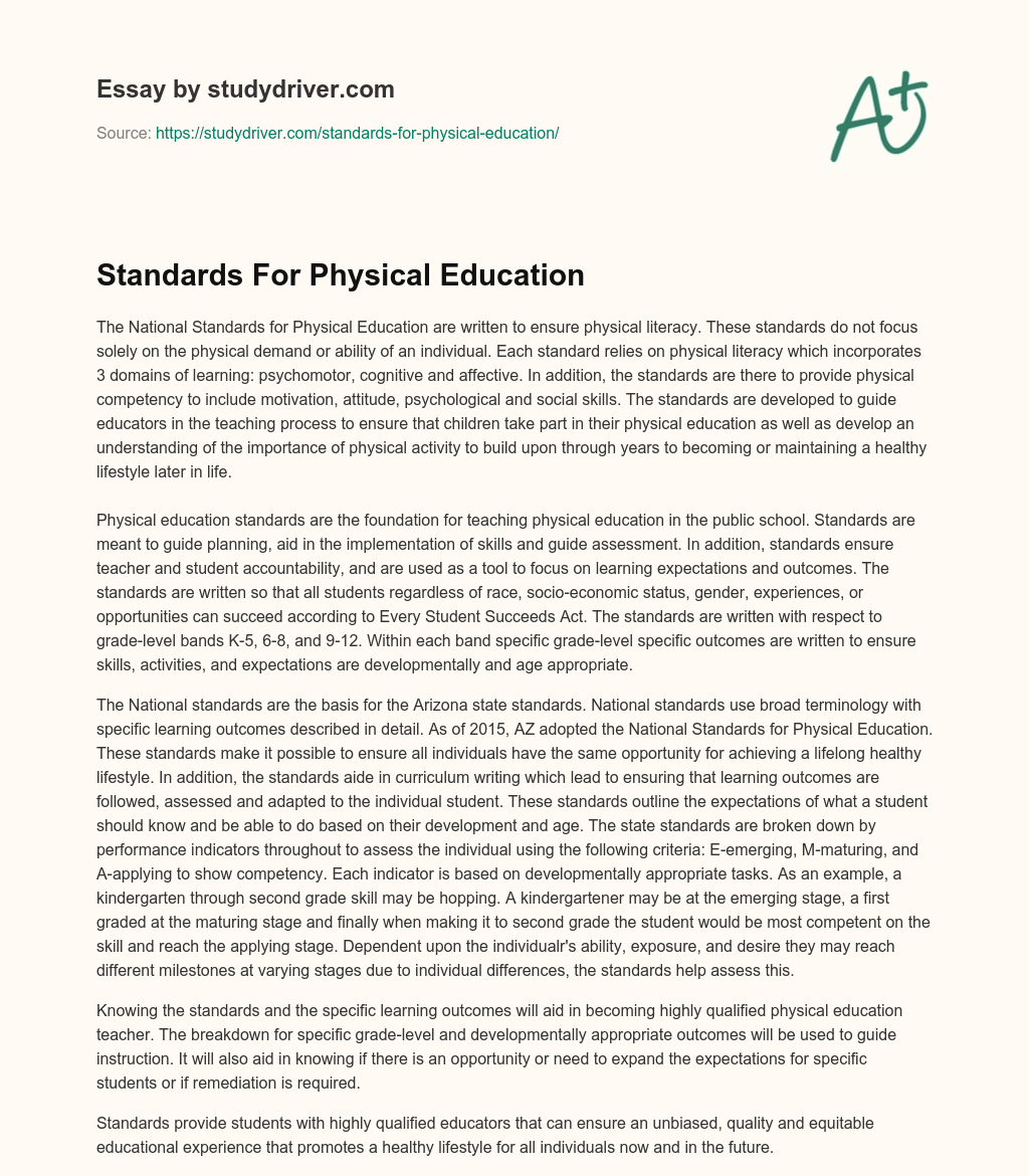 Standards for Physical Education essay