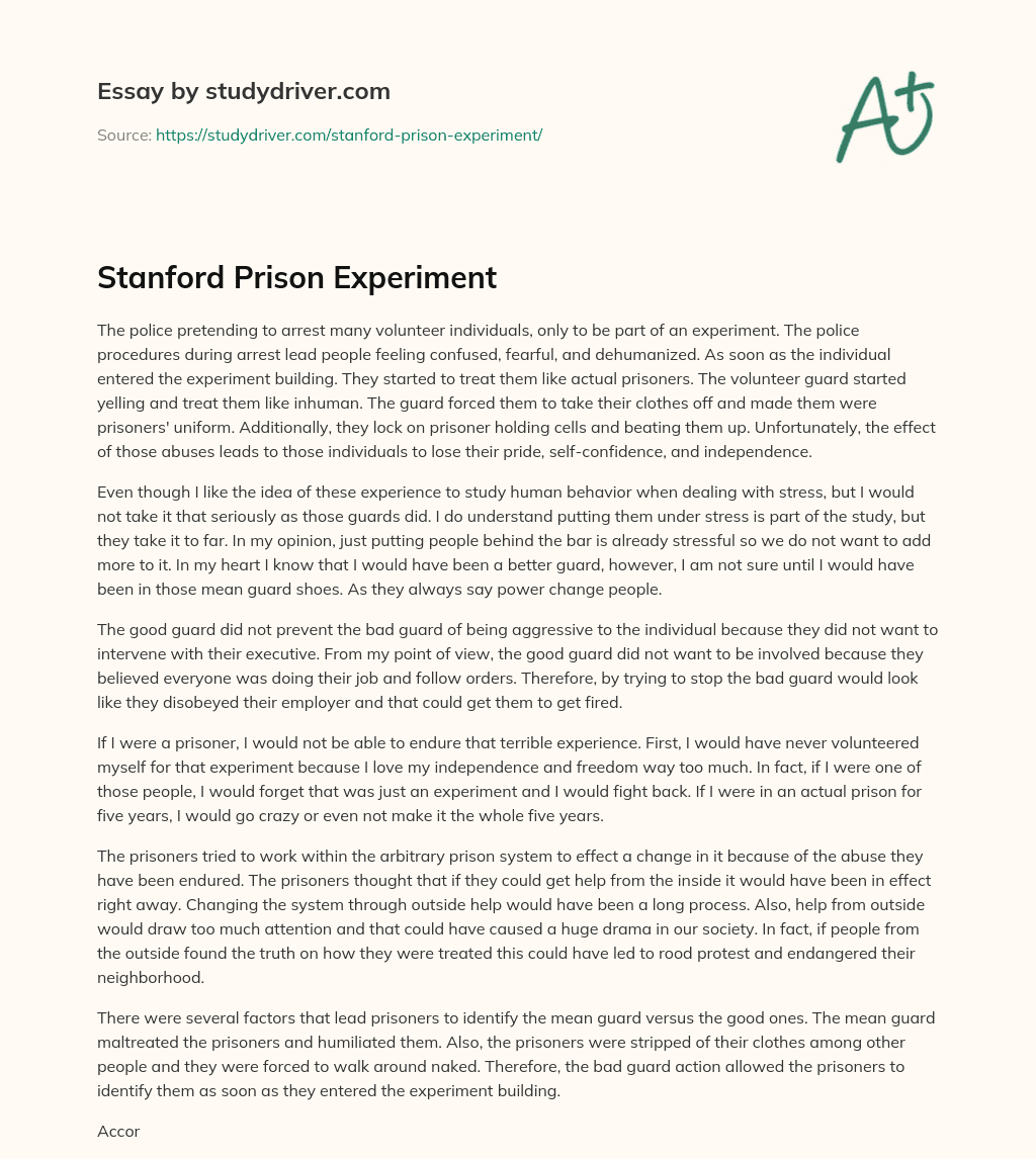 Stanford Prison Experiment essay