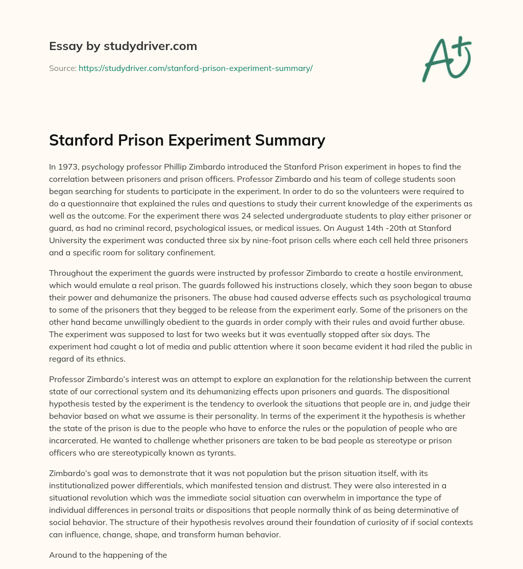 Stanford Prison Experiment Summary essay