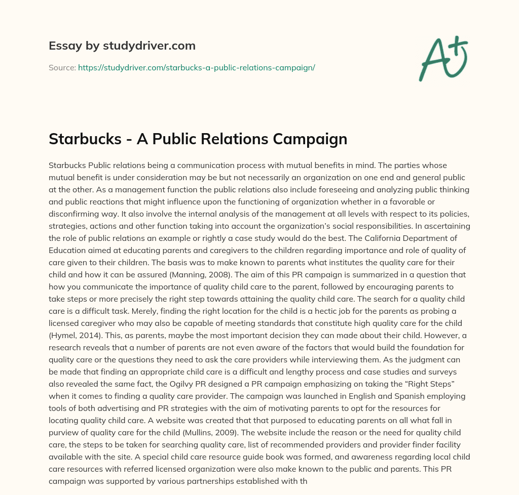 Starbucks – a Public Relations Campaign essay
