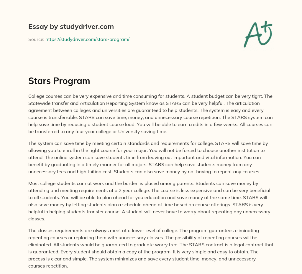 Stars Program essay