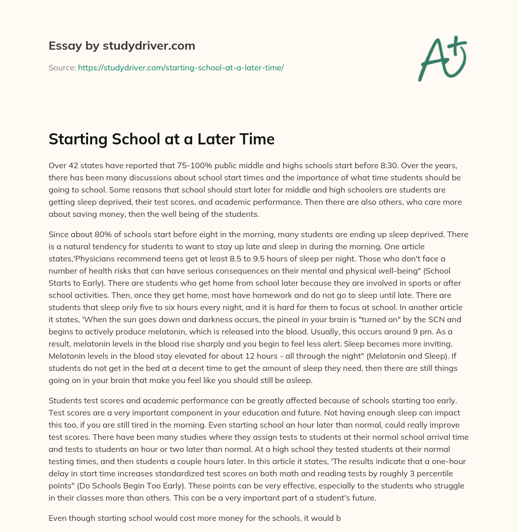 Starting School at a Later Time essay