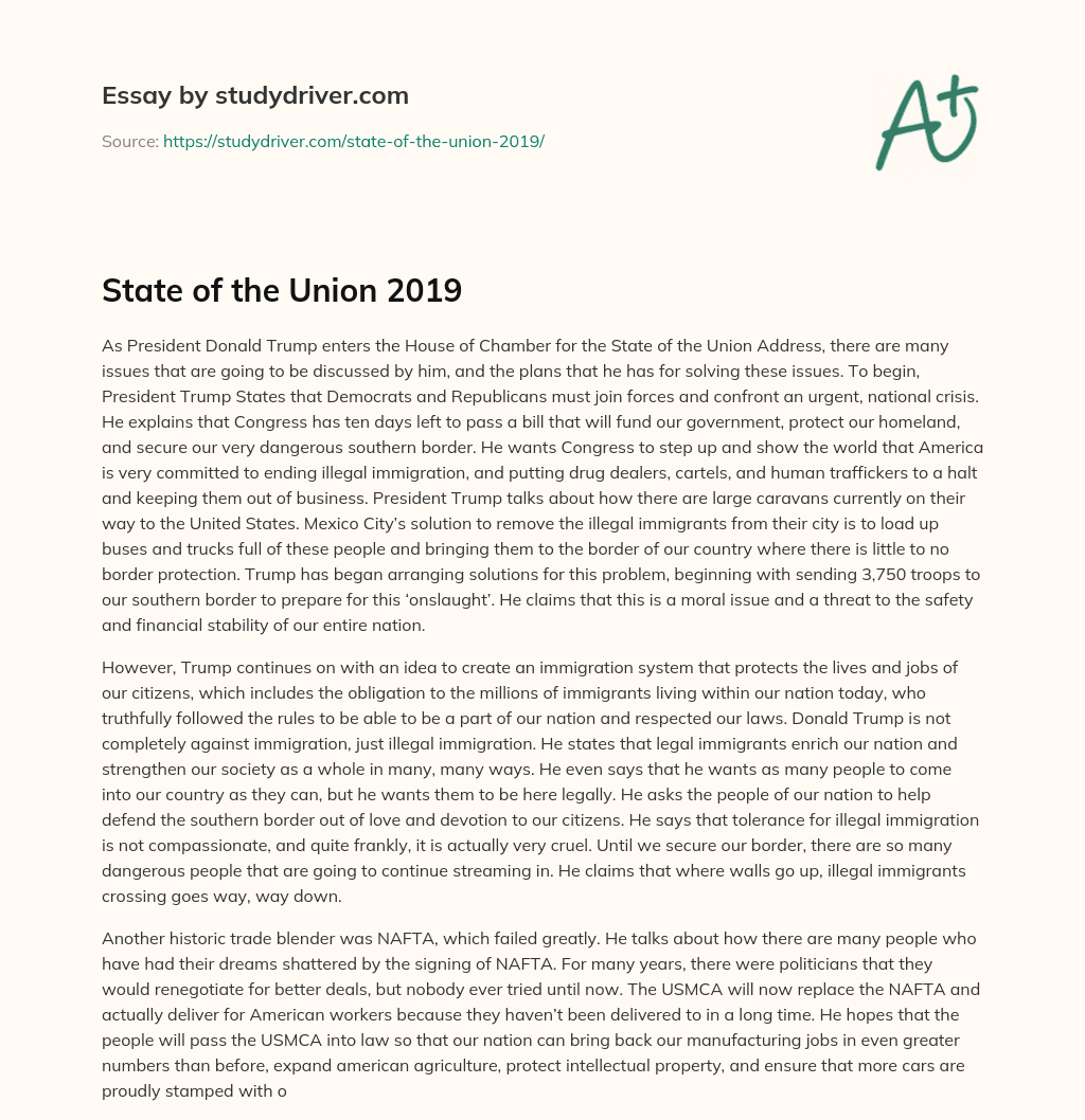 State of the Union 2019 essay