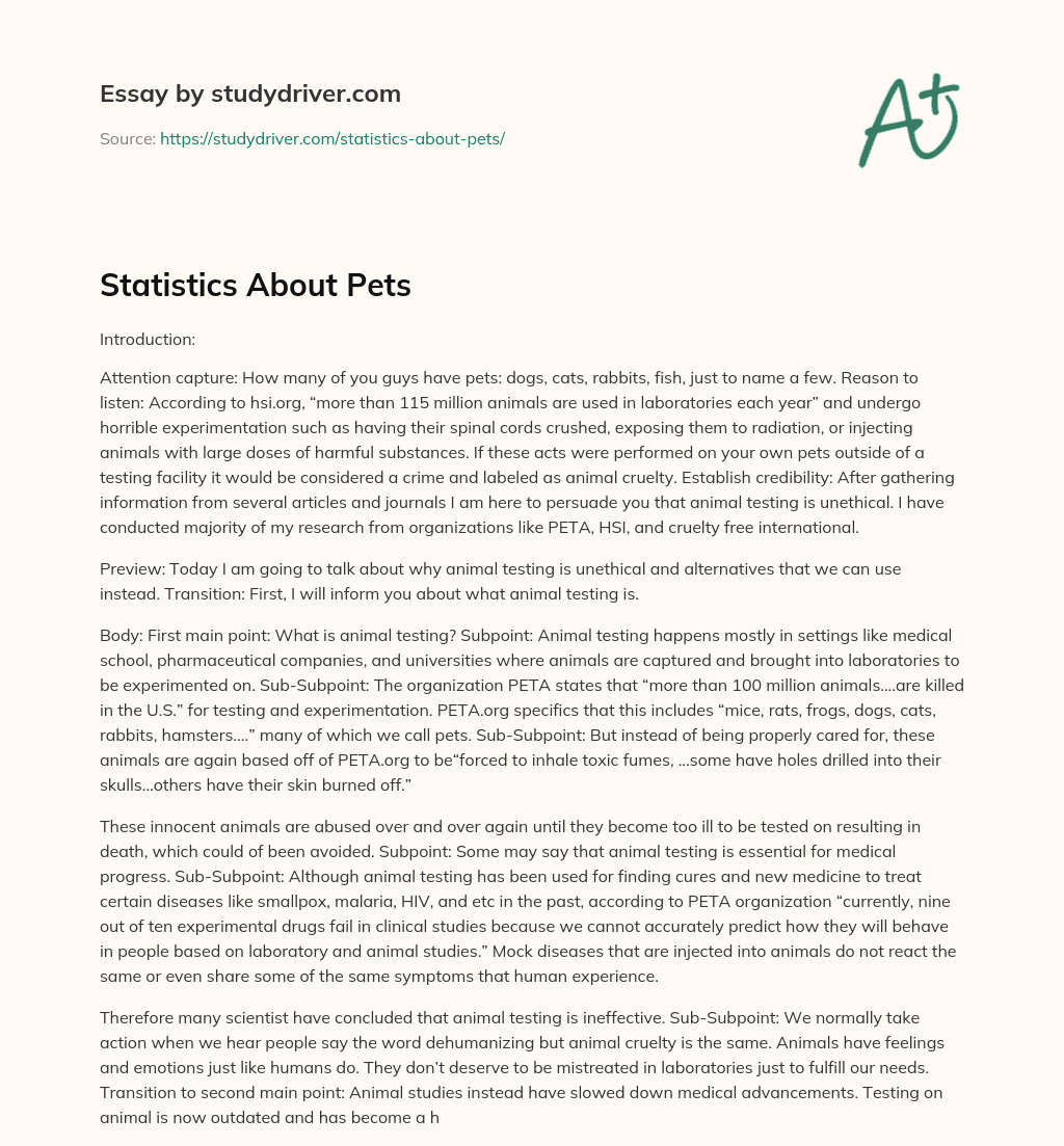 Statistics about Pets essay