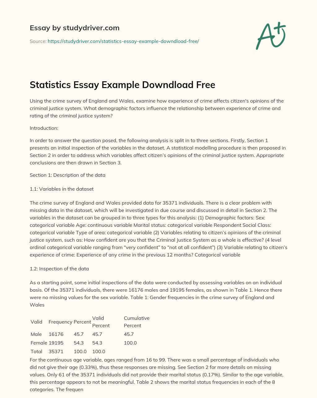 Statistics Essay Example Downdload Free essay