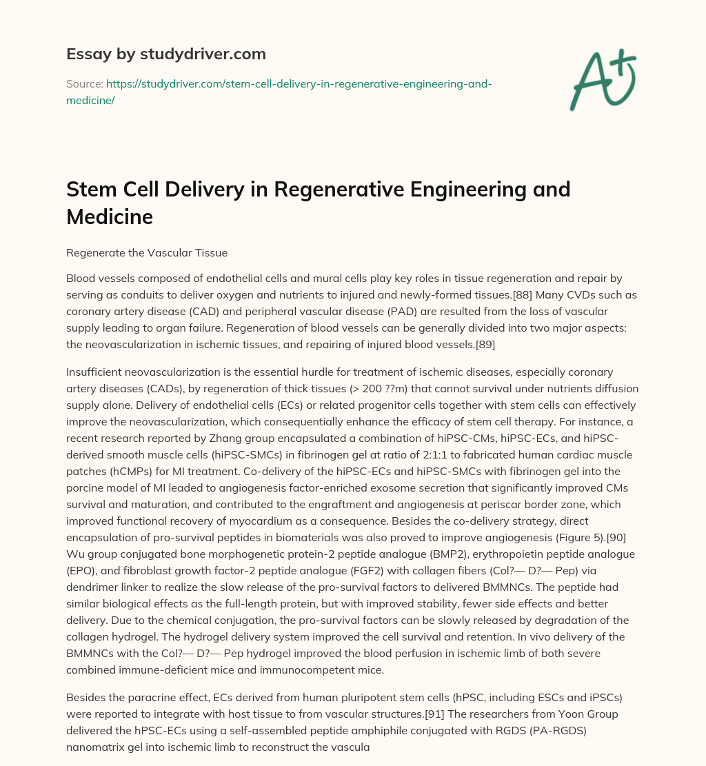 Stem Cell Delivery in Regenerative Engineering and Medicine essay