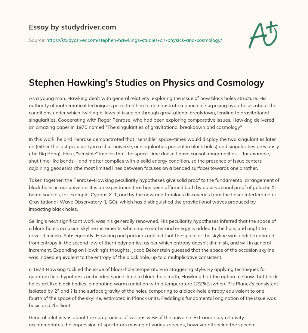 Stephen Hawking’s Studies on Physics and Cosmology essay
