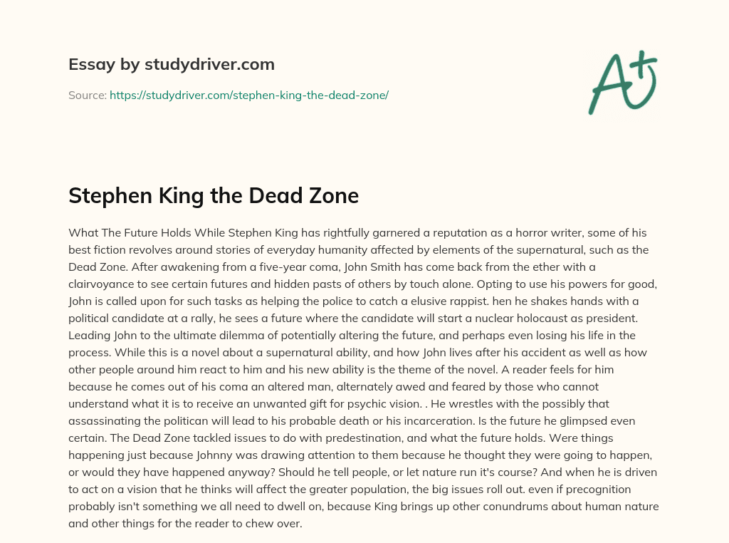 Stephen King the Dead Zone essay