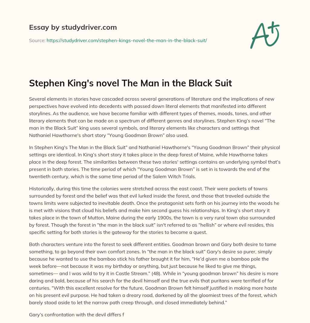 Stephen King’s Novel the Man in the Black Suit essay
