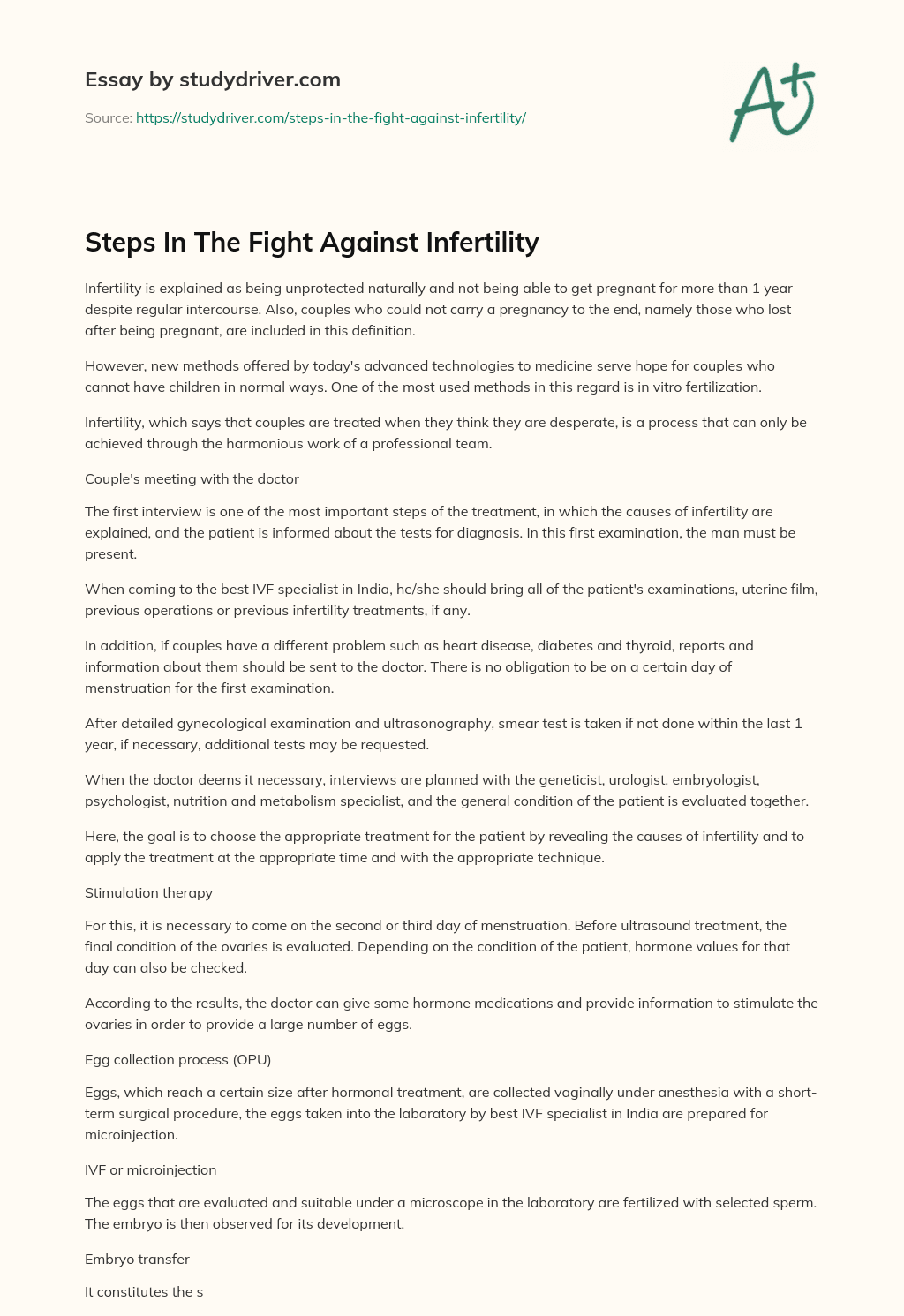 Steps in the Fight against Infertility essay