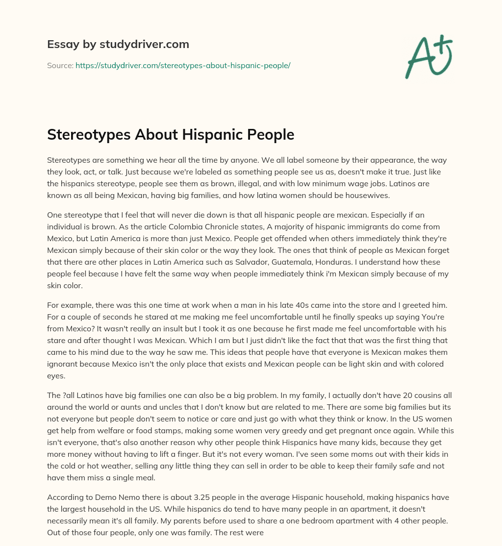Stereotypes about Hispanic People essay