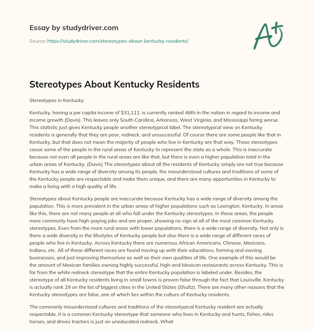 Stereotypes about Kentucky Residents essay