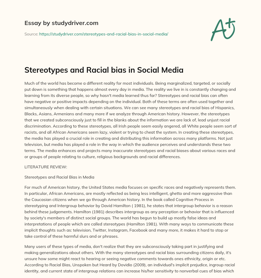 Stereotypes and Racial Bias in Social Media essay
