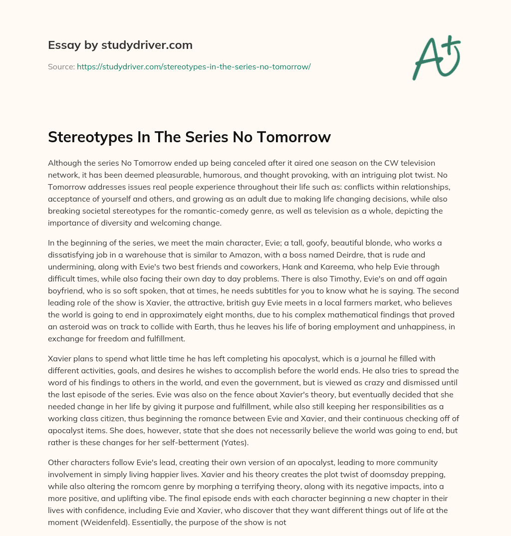 Stereotypes in the Series no Tomorrow essay