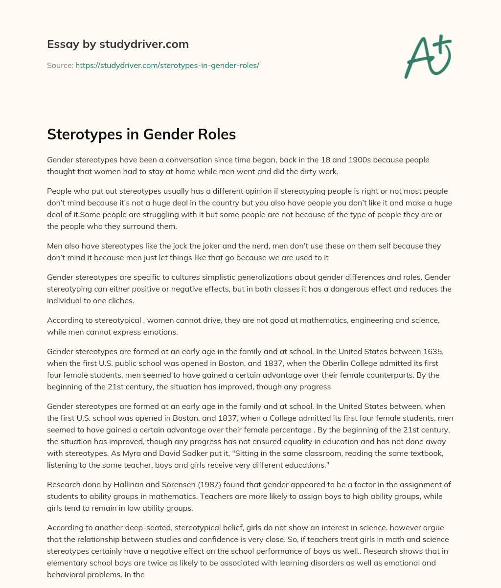 Sterotypes in Gender Roles essay
