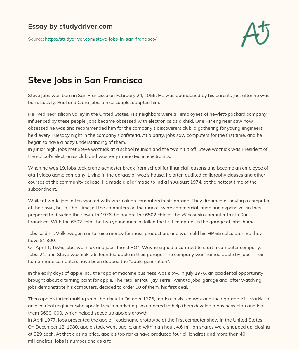 Steve Jobs in San Francisco essay