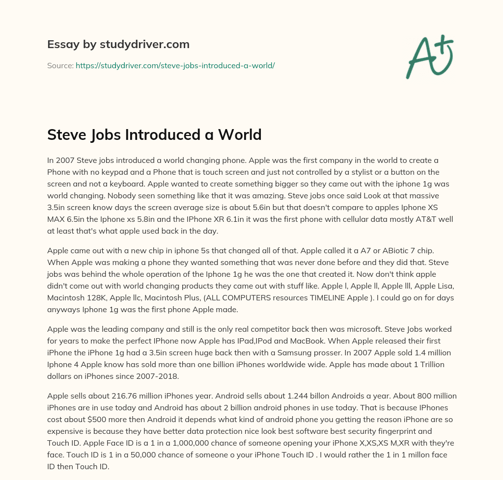 Steve Jobs Introduced a World essay